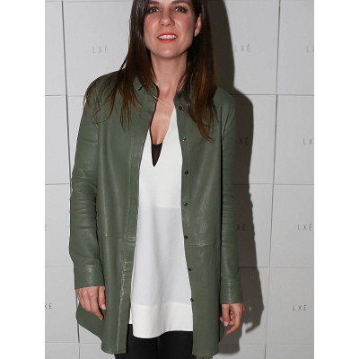 Michala Banas Green Leather Coat For Women