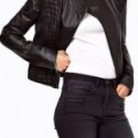 Quilted Womens Coat, Biker Black Slim Fit Leather Jacket