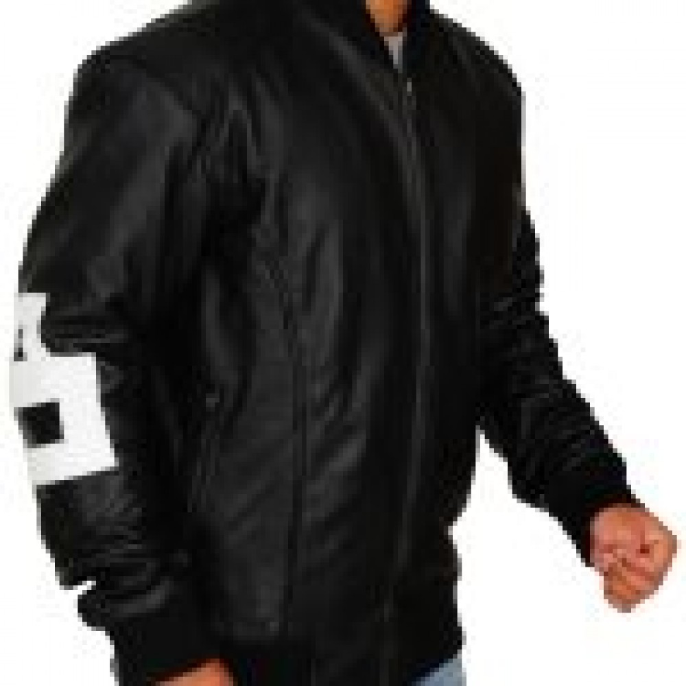 Black 8 Ball Mens Bomber Leather Jacket