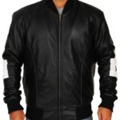 Black 8 Ball Mens Bomber Leather Jacket