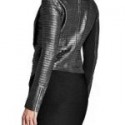 Black Faux Leather Drape Jacket For Women