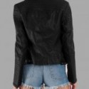 Black Quilted Bomber Biker Leather Jacket For Women