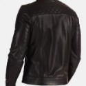 Black Stand Collar Leather Jacket For Biker Men
