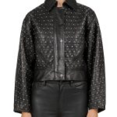 Black Studded Leather Jacket For Women’s