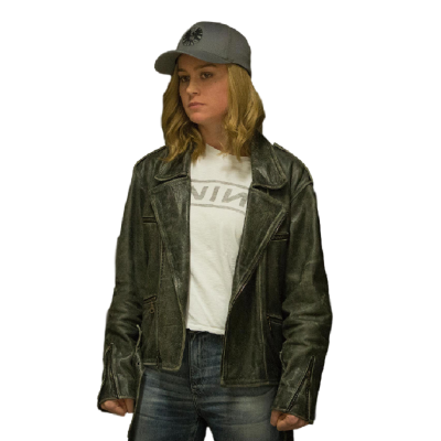 Brie Larson Distressed Leather Jacket