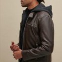 Brown Men’s Hooded Leather Jacket