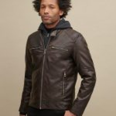 Brown Men’s Hooded Leather Jacket