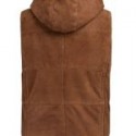 Brown Men’s Leather Padded Vest With Hood