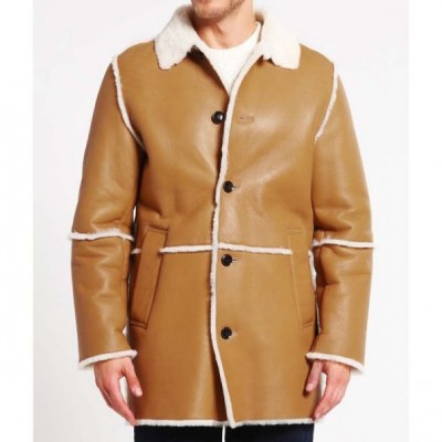 Brown Shearling Leather Jacket For Men