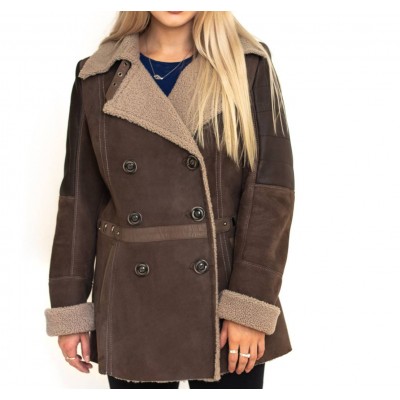 Brown Shearling Leather Jacket For Women