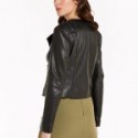 Crew Neck Women’s Black Leather Jacket