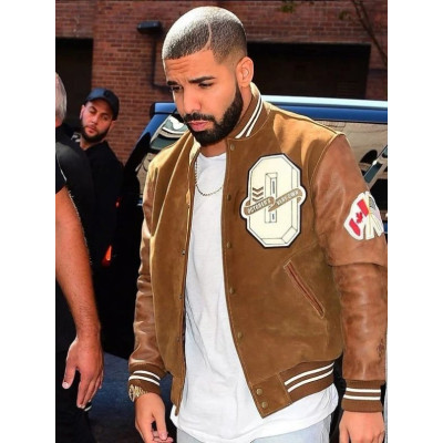 DRAKE BROWN VARSITY SUEDE LEATHER JACKET-MEN