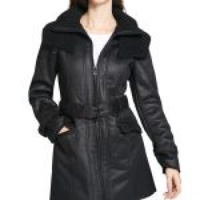 Duster Shearling Mid-Length Trench Black Coat