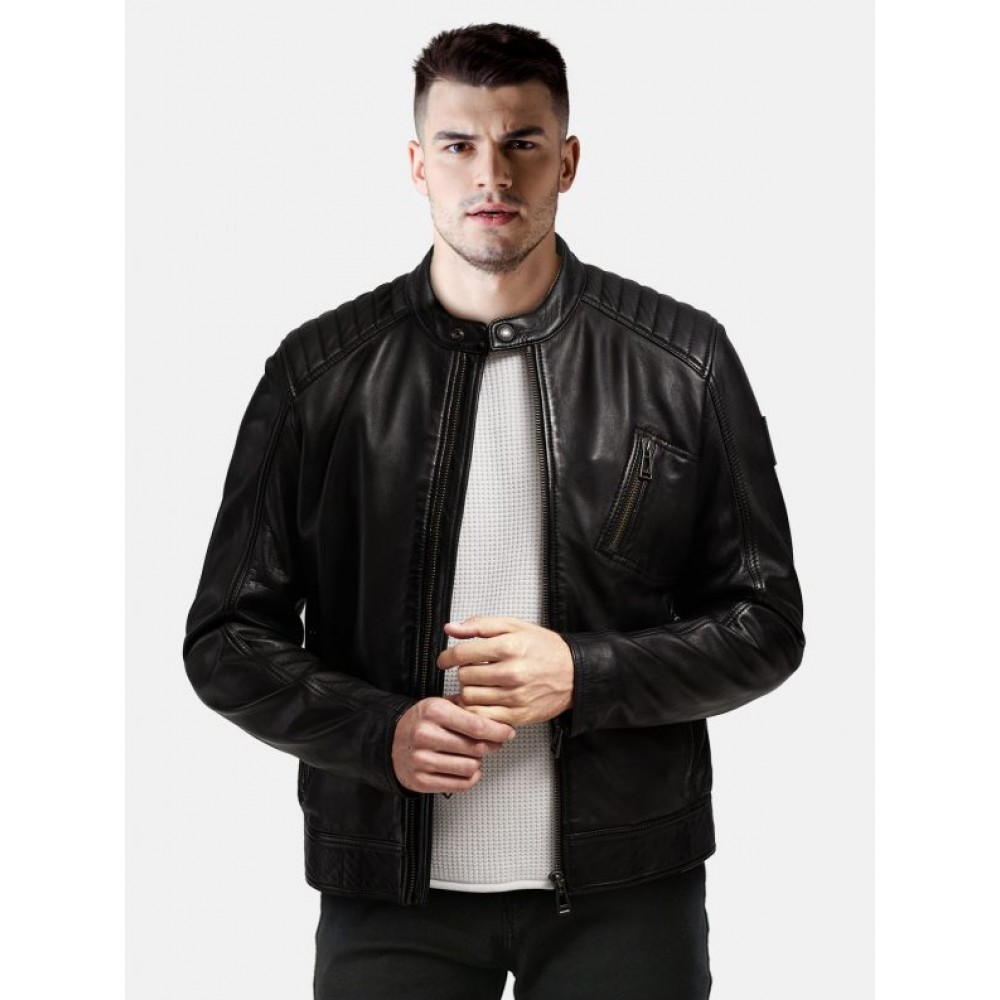 Elegant Mens Slim Fit Leather Jacket - Black Leather Jackets