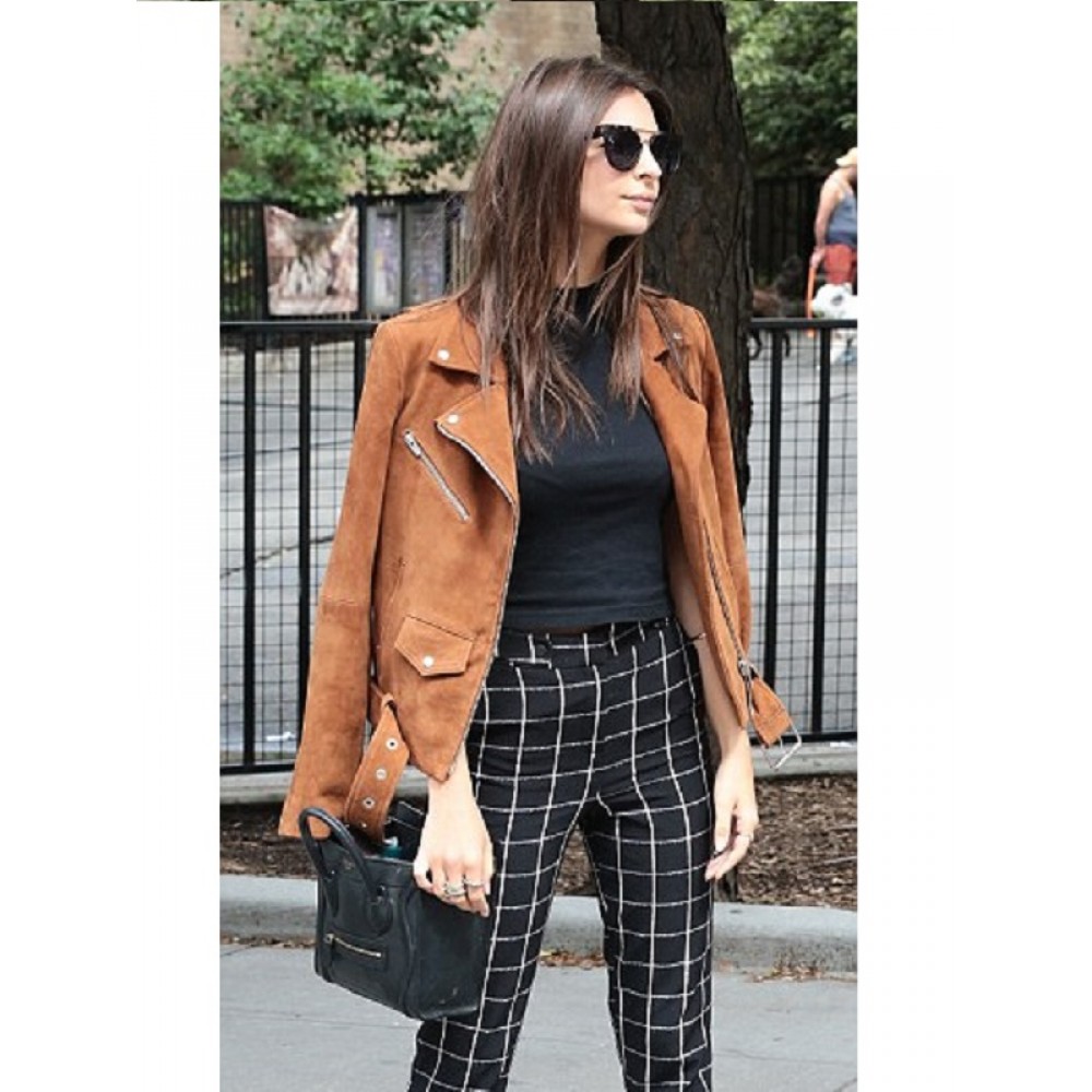 Emily Ratajkowski stylish Leather Jacket