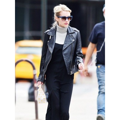 Emma Roberts Black Real Leather Jacket For Women