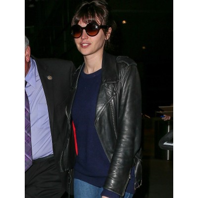 Felicity Jones Black Leather Jacket