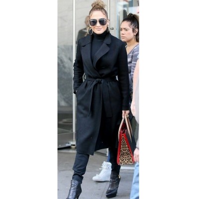 Gorgeous Jennifer Lopez Black Coat