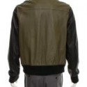 Green and Black Faux Leather Jacket For Men