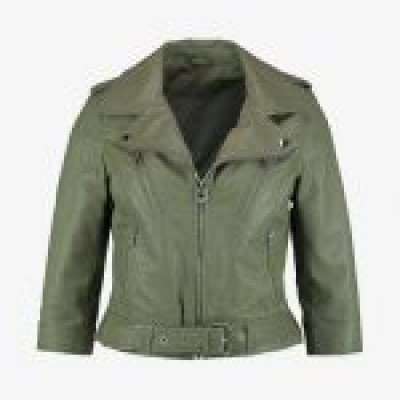 Green Faux Leather Belt Jacket For Women