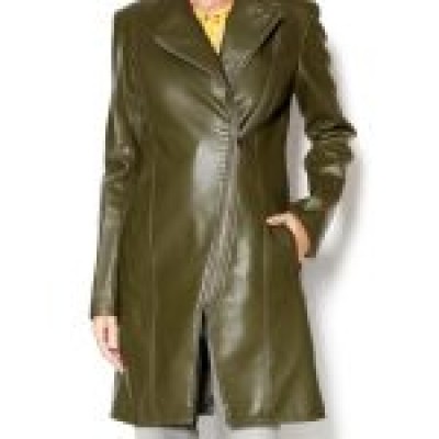 Green Vegan Leather Coat For Women