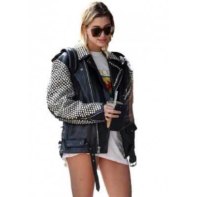 Hailey Baldwin Silver Studded Jacket