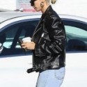 Hailey Bieber wears a leather ‘wife’ jacket