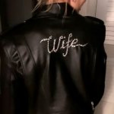 Hailey Bieber wears a leather ‘wife’ jacket