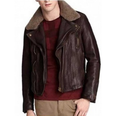 Harry Styles Fur Collar Brown Leather Jacket For Men