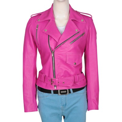 Hot Pink Jessica Alba Leather Jacket