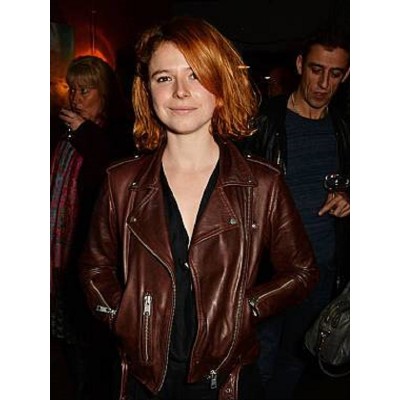 Jessie Buckley Brown Leather Jacket Pictured at Garrick Theatre