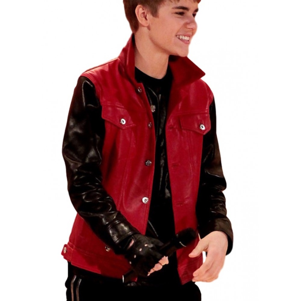Justin Bieber Stylish Black Sleeves Red Jacket