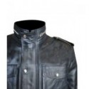 Justin Chatwin (Steve) Black epaulette Leather Jacket