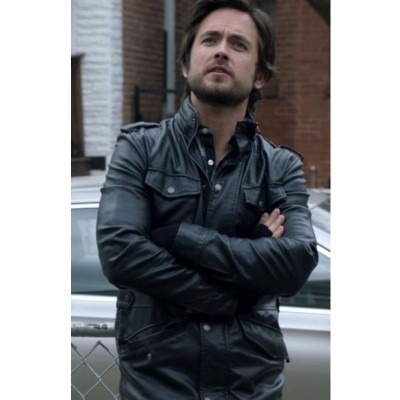 Justin Chatwin (Steve) Black epaulette Leather Jacket