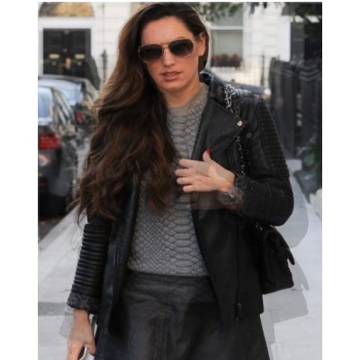 Kelly Brook Padded Black Leather Jacket