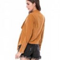 Long Lapel Brown Suede Leather Jacket