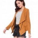 Long Lapel Brown Suede Leather Jacket