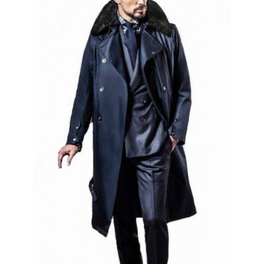 Luxury Menswear Men Trench Coat Blue Raincoat