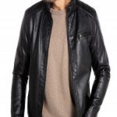 Men Classic Motorcycle Leather Jacket