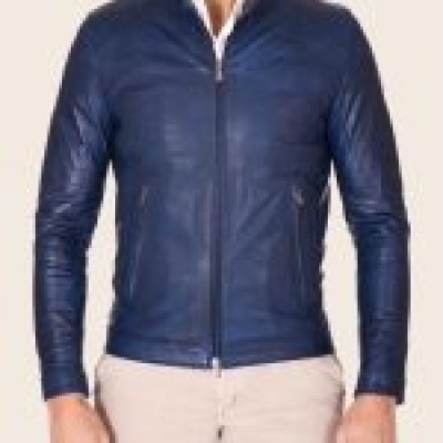 Men Iconic Blue Biker Leather Jacket