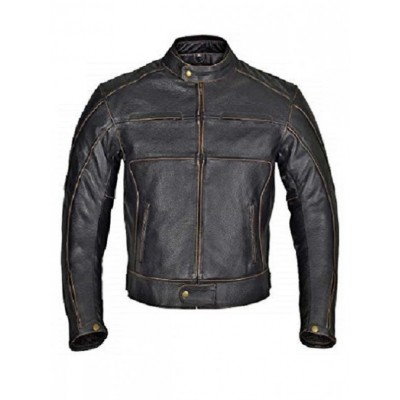 Men Motorcycle Black Leather Jacket