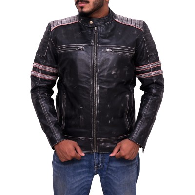 Men Motorcycle Cafe Racer Leather Jacket