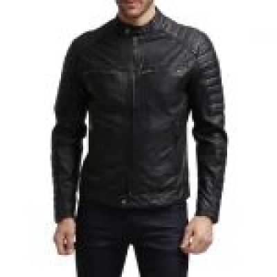 Men Regular Fit Leather Jacket