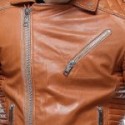 Men Tan Color Quilted Biker Leather Jacket