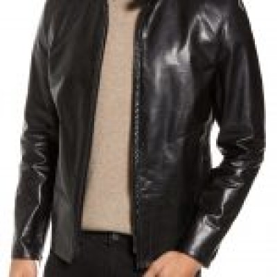 Men’s Black Real Leather Cafe Racer Jacket