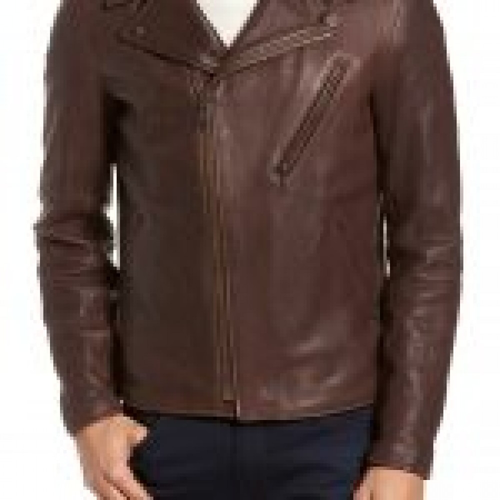 Men’s Brown Real Leather Moto Jacket