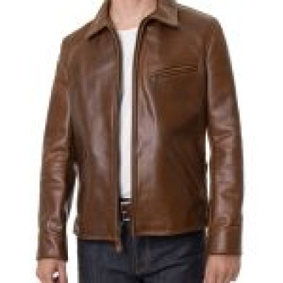 Men’s Brown Simple Real Leather Jacket