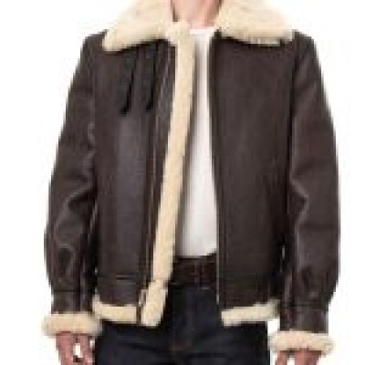 Men’s Classic Brown Sheep Leather Shearling Bomber Jacket