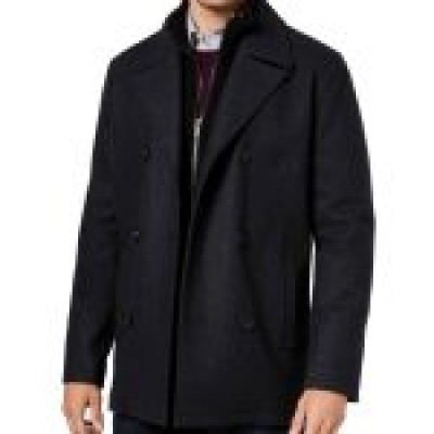 Men’s Double Breasted Wool Peacoat In Black