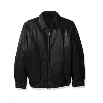 Men’s Rib Collar Bomber Leather Jacket